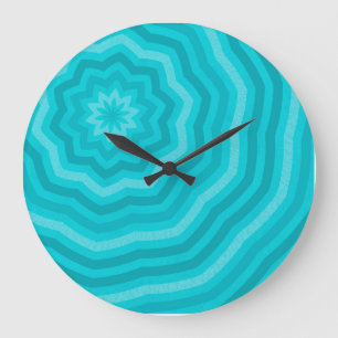 Shades of Turquoise Abstract Flower Design Large Clock