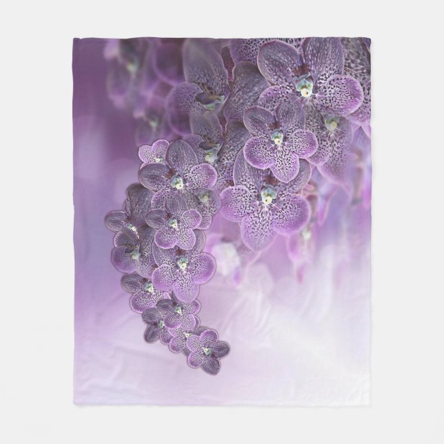 Shades of Violet Purple Orchids Fleece Blanket (Front)
