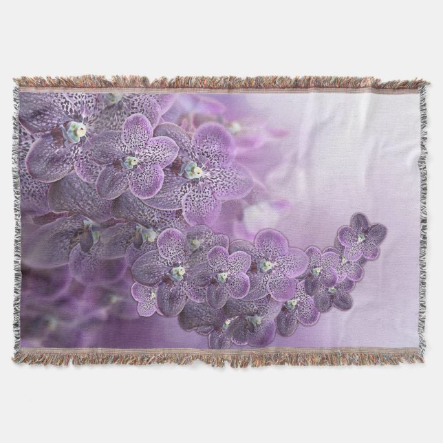 Shades of Violet Purple Orchids Throw Blanket (Front)