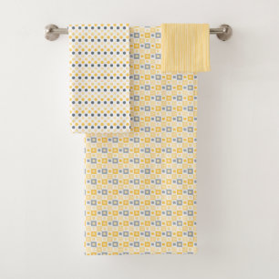 SHADES OF YELLOW GRAY BLACK PATTERNS BATH TOWEL SET