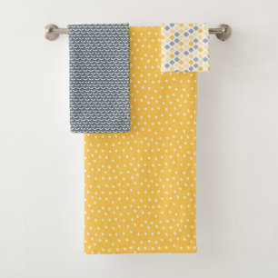SHADES OF YELLOW GRAY BLACK PATTERNS BATH TOWEL SET