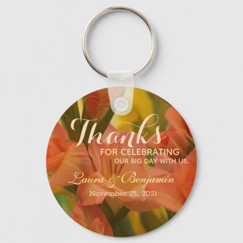 Shades of Yellow Pink Greenery Gladiolus Favor Keychain