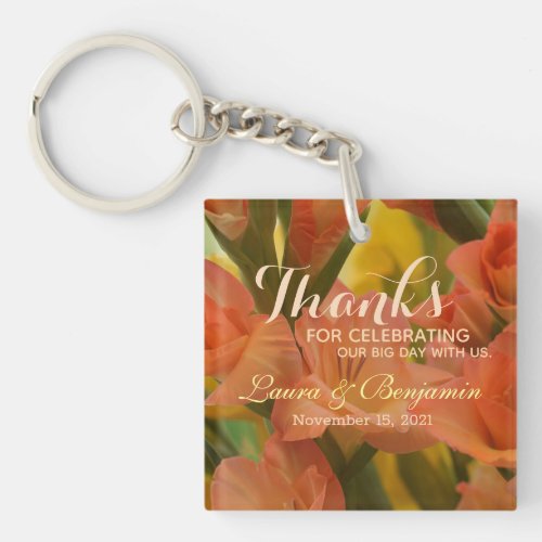 Shades of Yellow Pink Greenery Gladiolus Favor Keychain