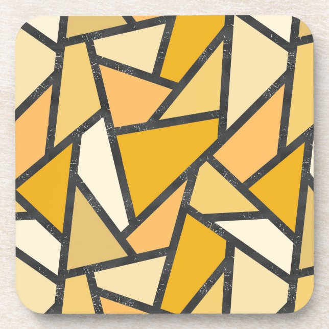 Shades of yellow stained glass pattern beverage coaster (Front)