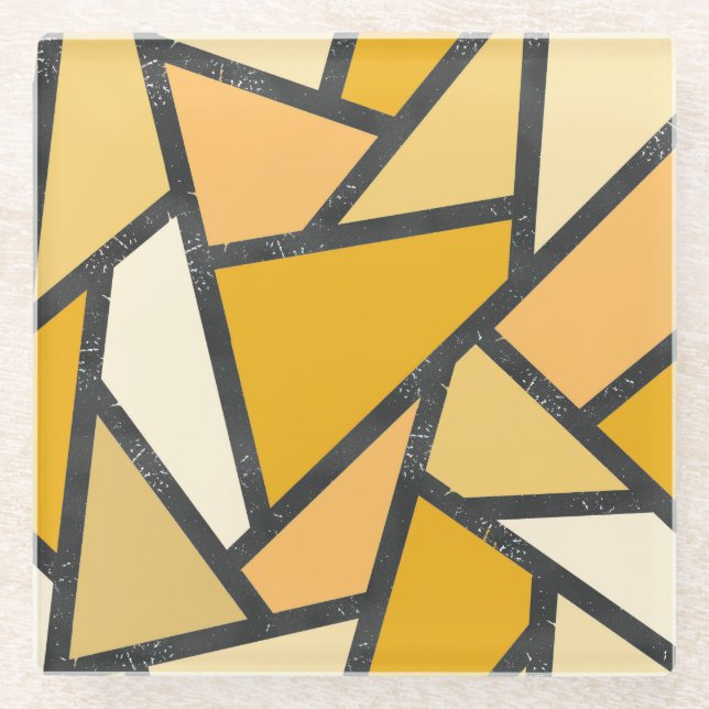Shades of yellow stained glass pattern glass coaster (Front)