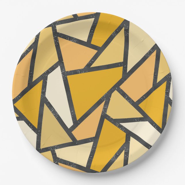 Shades of yellow stained glass pattern paper plates (Front)