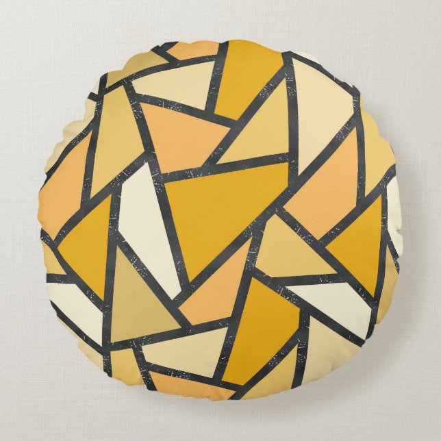 Shades of yellow stained glass pattern round pillow (Front)