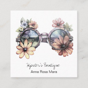 *~* Shades Sun Glasses AP57 Boho QR Retro Flowers Square Business Card