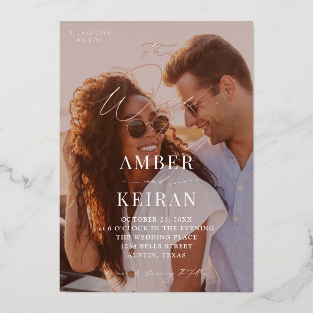 Shades- Sun Kissed Photo Wedding Foil Invitation (Front)