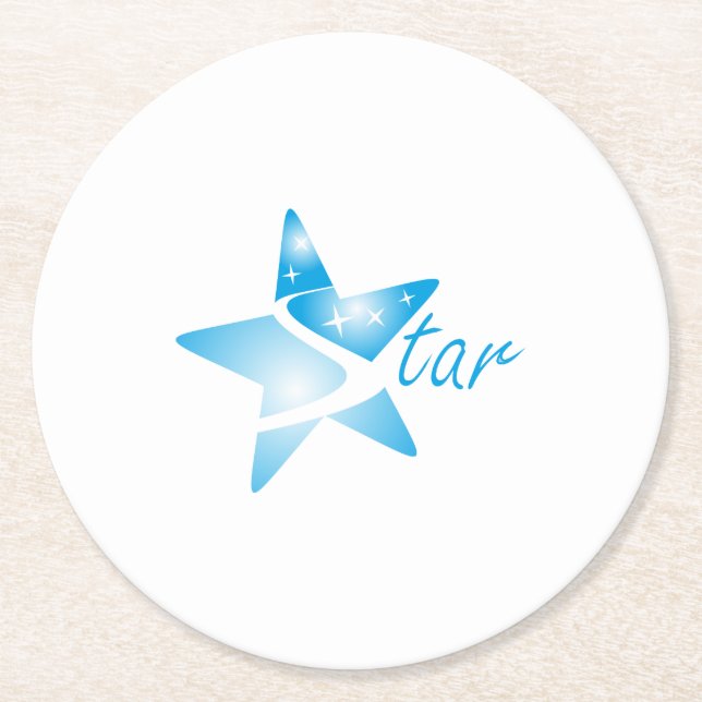 Shading Cyan Road To The Sky Star Graphic Round Paper Coaster (Front)