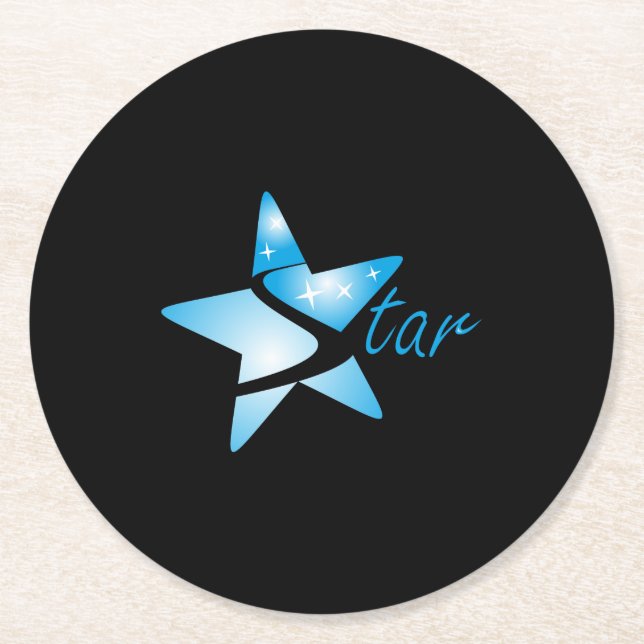 Shading Cyan Road To The Sky Star Graphic Round Paper Coaster (Front)