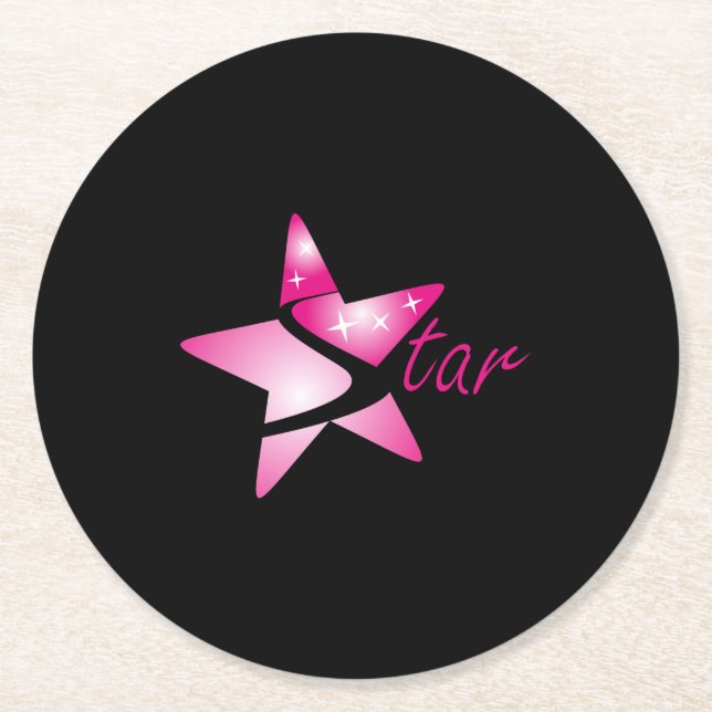 Shading Pink Road To The Sky Star Graphic Round Paper Coaster (Front)