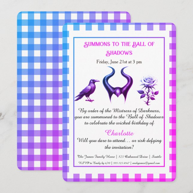 Shadow Ball Dark Fantasy Birthday Design Script Invitation (Front/Back)