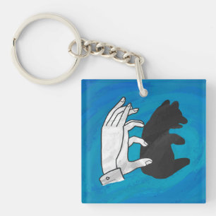 Shadow Bear Cub On Blue Keychain