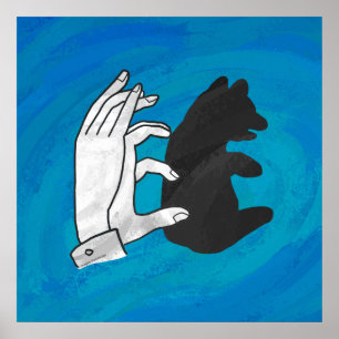 Shadow Bear Cub On Blue Poster