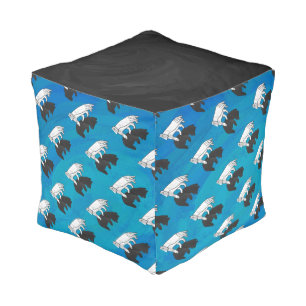 Shadow Bear Cub on Blue Pouf