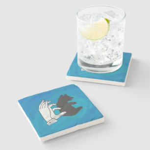 Shadow Bear Cub On Blue Stone Coaster