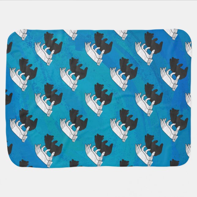 Shadow Bear Cub On Blue Swaddle Blanket (Horizontal)
