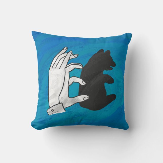 Shadow Bear Cub On Blue Throw Pillow (Front)