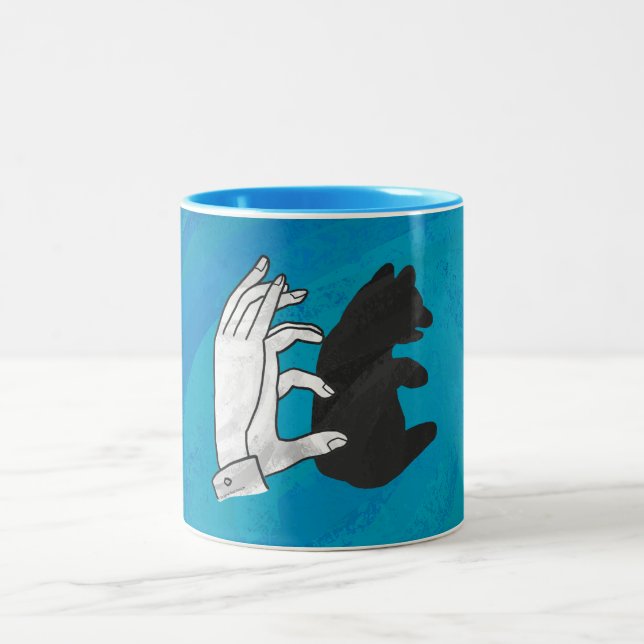 Shadow Bear Cub On Blue Two-Tone Coffee Mug (Center)