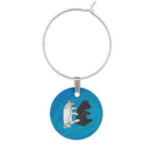 Shadow Bear Cub On Blue Wine Glass Charm