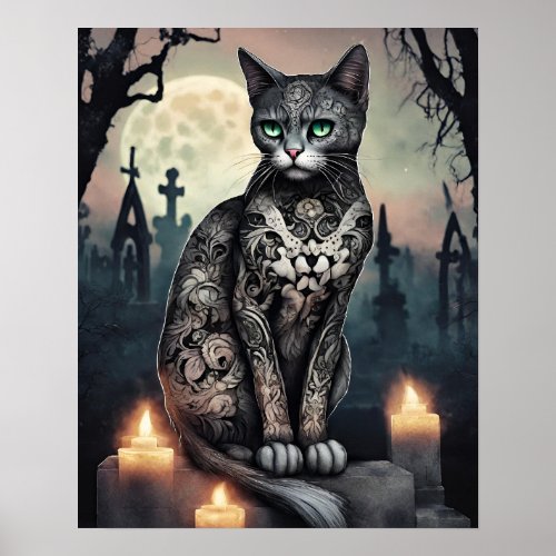 Shadow Black Day of the Dead Cat Poster