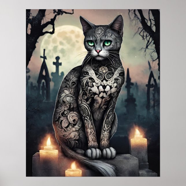 "Shadow" Black, Day of the Dead Cat Poster (Front)