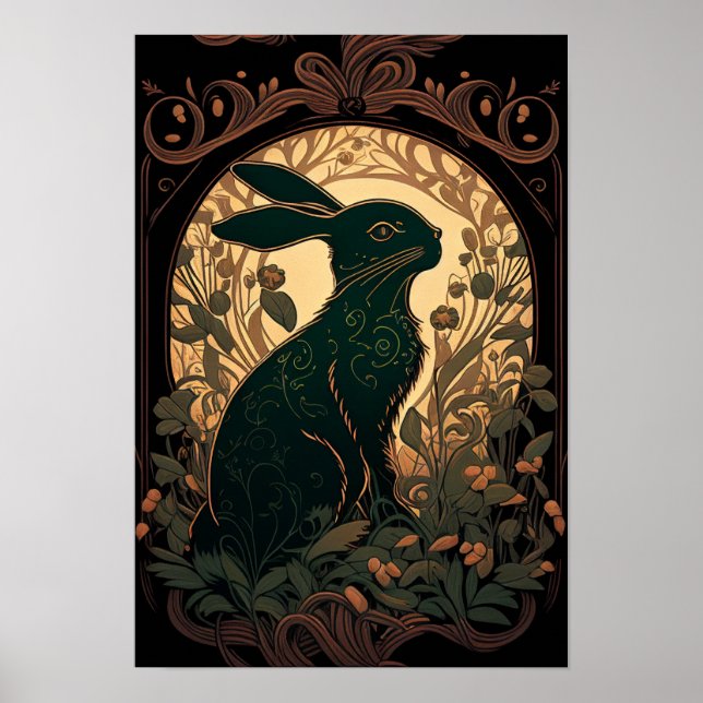 Shadow Bunn -- Art Nouveau Black Rabbit/Bunny Poster (Front)