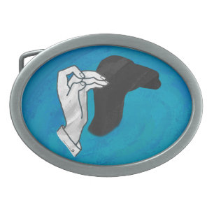 Shadow Camel On Blue Oval Belt Buckle