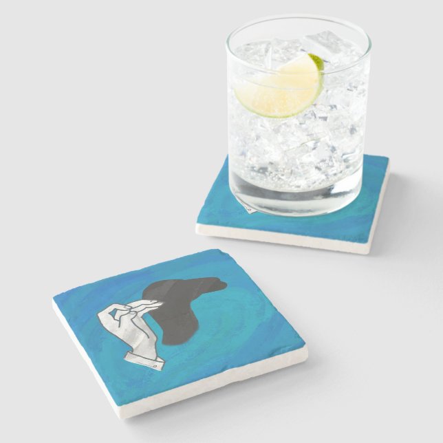 Shadow Camel On Blue Stone Coaster (Side)