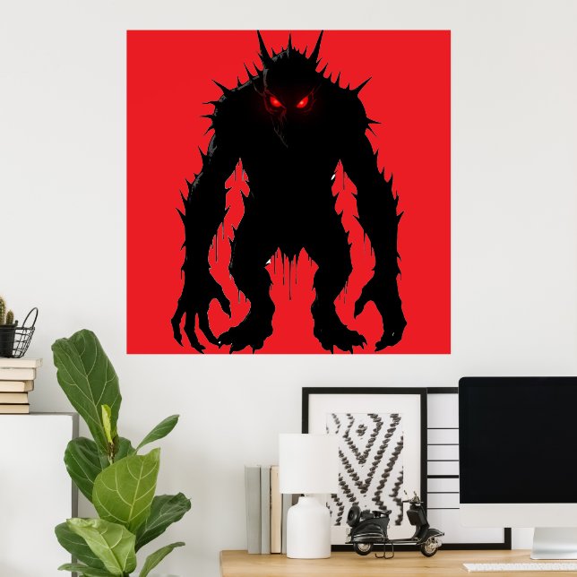 Shadow Demon Monster Red Eyes Horror gift Poster (Home Office)