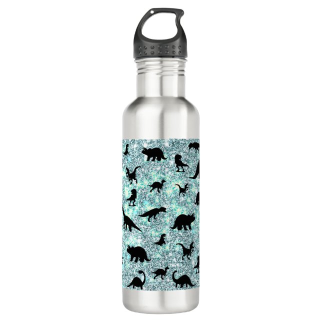 shadow dino dinosaur on gradient galaxy space stainless steel water bottle (Front)