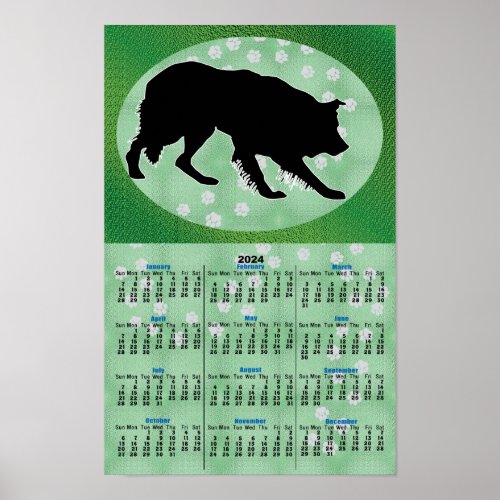 Shadow Dog Border Collie 2024 Calendar Poster