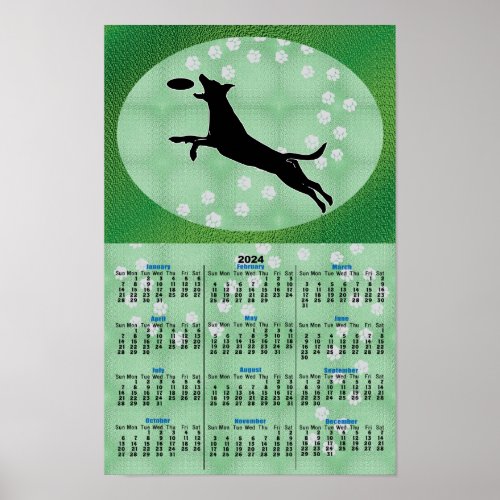 Shadow Dog Catching Flying Disc 2024 Calendar Poster