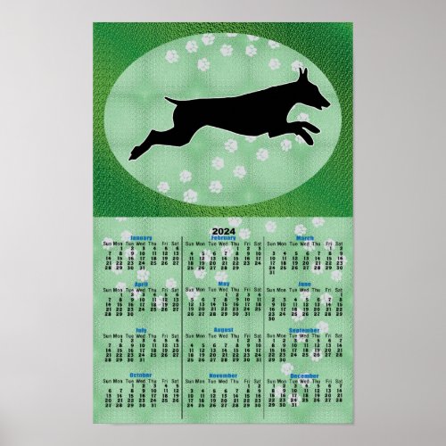 Shadow Dog Doberman Leaping 2024 Calendar Poster
