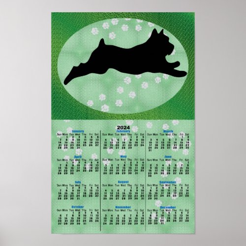 Shadow Dog Leaping Schnauzer 2024 Calendar Poster