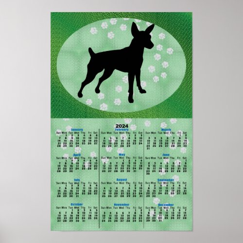 Shadow Dog Miniature Pinscher v2 2024 Calendar Poster