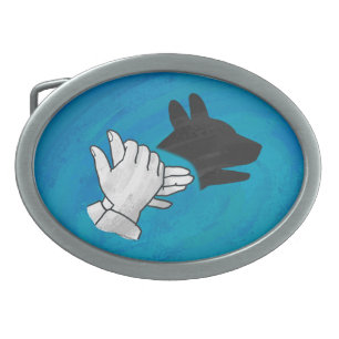 Shadow Dog On Blue Oval Belt Buckle