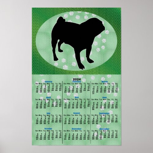 Shadow Dog Pug v2 2024 Calendar Poster