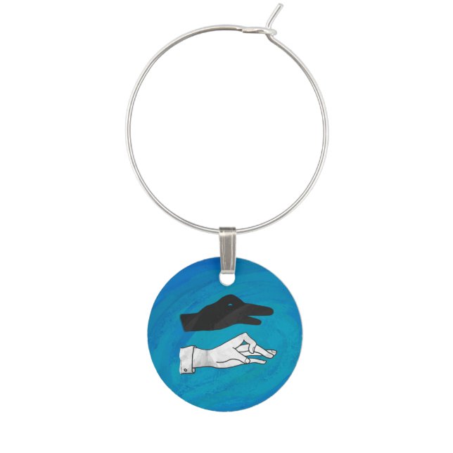 Shadow Duck On Blue Wine Glass Charm (Front)
