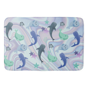 Shadow fish seal whale on gradient galaxy bath mat
