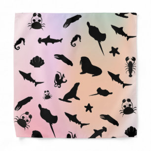 shadow fish shark seal whale crab on galaxy ocean  bandana