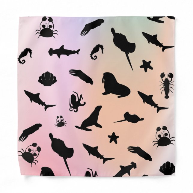 shadow fish shark seal whale crab on galaxy ocean  bandana (Front)