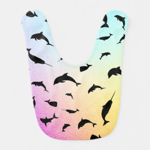 Shadow fish shark whale gradient colorful galaxy baby bib
