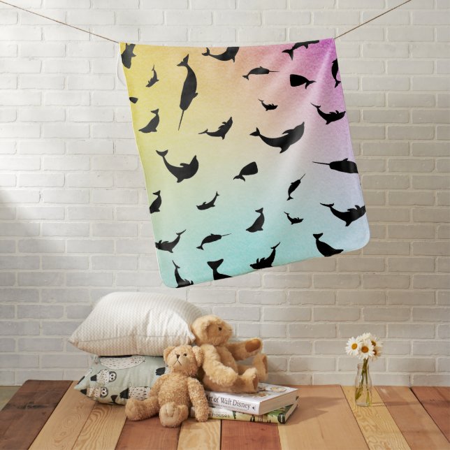 Shadow fish shark whale gradient colorful galaxy baby blanket (In Situ)