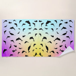 Shadow fish shark whale gradient colorful galaxy beach towel