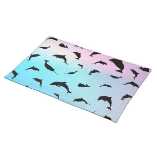 Shadow fish shark whale gradient colorful galaxy cloth placemat