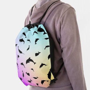 Shadow fish shark whale gradient colorful galaxy drawstring bag