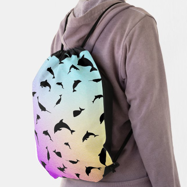Shadow fish shark whale gradient colorful galaxy drawstring bag (Insitu)