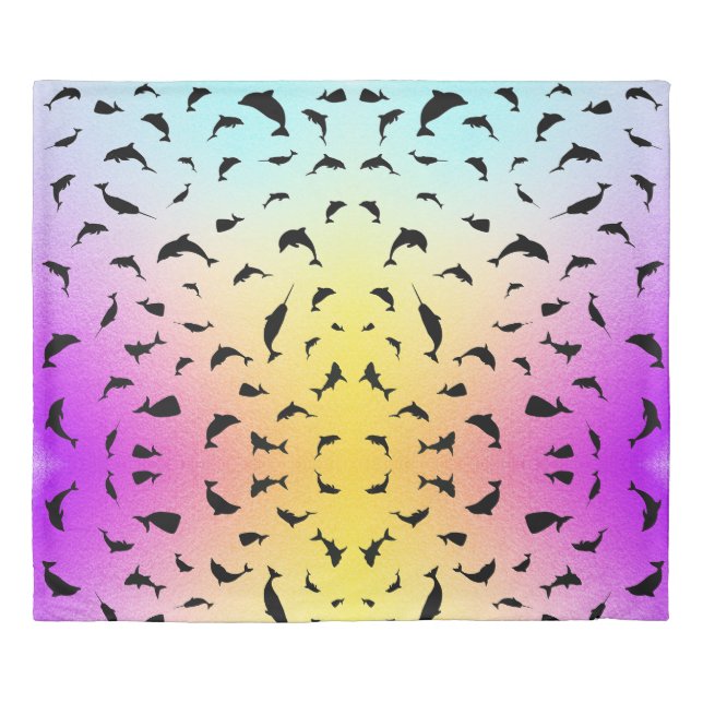 Shadow fish shark whale gradient colorful galaxy duvet cover (Front)